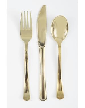 Set de cubiertos de plástico dorados - Línea Colores Básicos