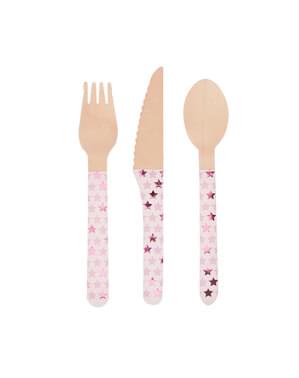 24 cubiertos de madera - Pink Star