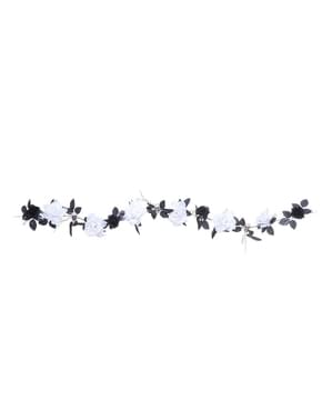 Skulls and White Roses Garland with Colour Changing Lights