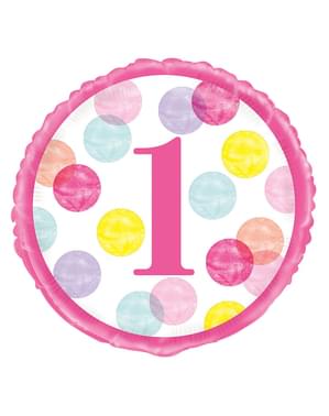 Første bursdag rosa folieballong (46 cm) - Pink Dots 1st Birthday