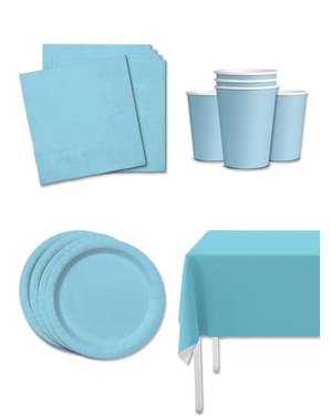 Kit decoración de fiesta color azul claro para 8 personas - Colores lisos