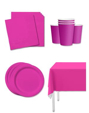 Kit décoration fête fuchsia 8 personnes - Gamme couleur unie