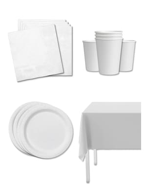 Kit decoração de festa cor branco para 8 pessoas - Cores lisas
